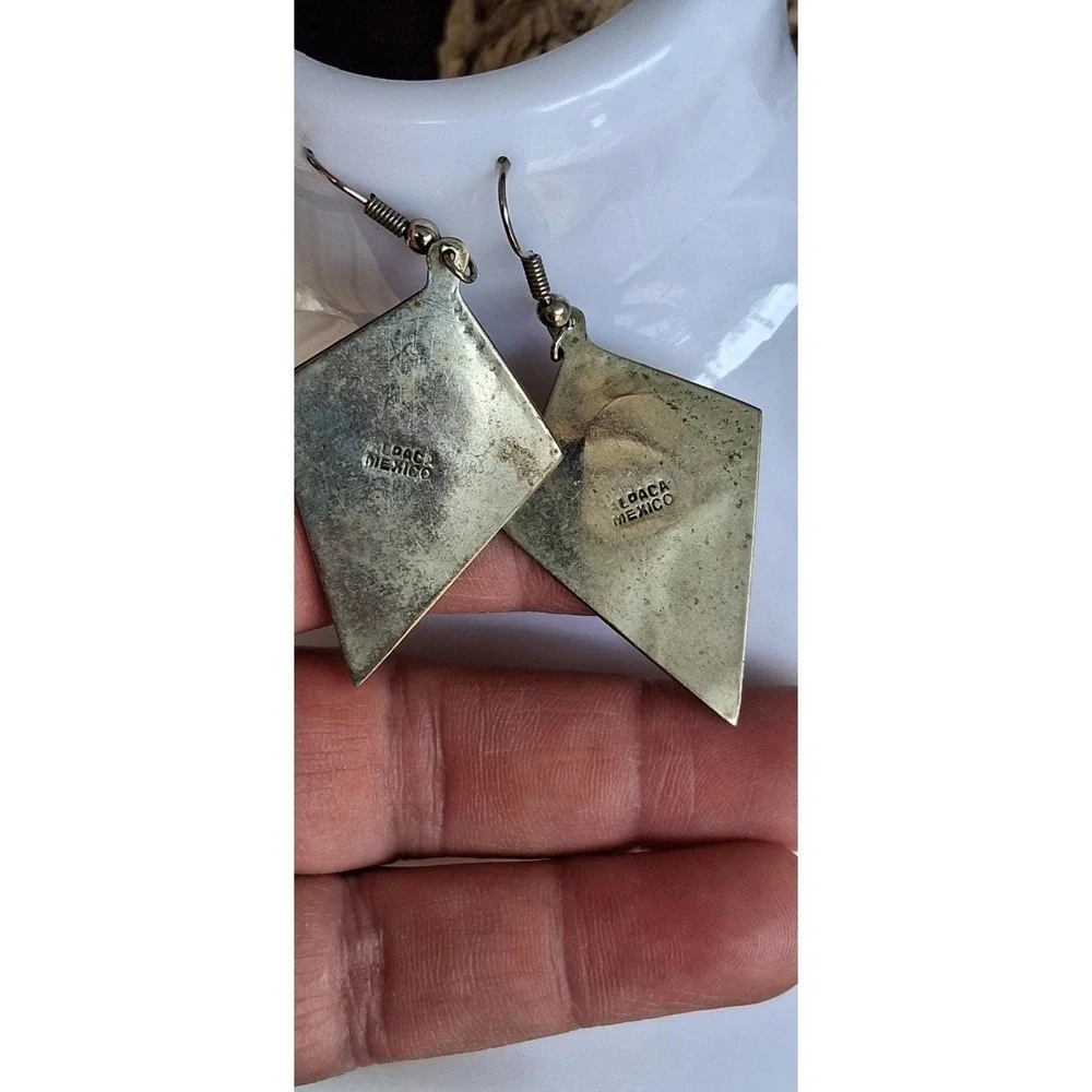 Vintage Mexican Alpaca Silver dangle earrings featuring a grape bunch motif.